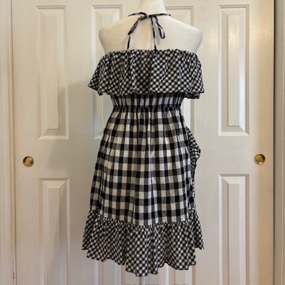 J. Crew Black/White Gingham Ruffle Halter Mini Dress Size Small - Picture 5 of 9